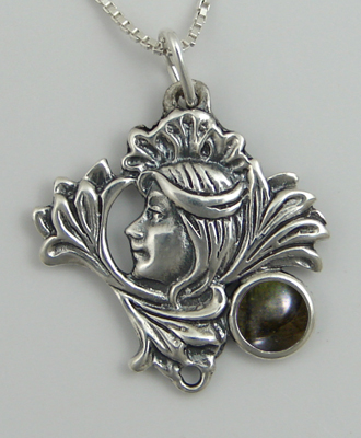 Sterling Silver Woman Maiden of the Lotus Flower Pendant Necklace With Spectrolite